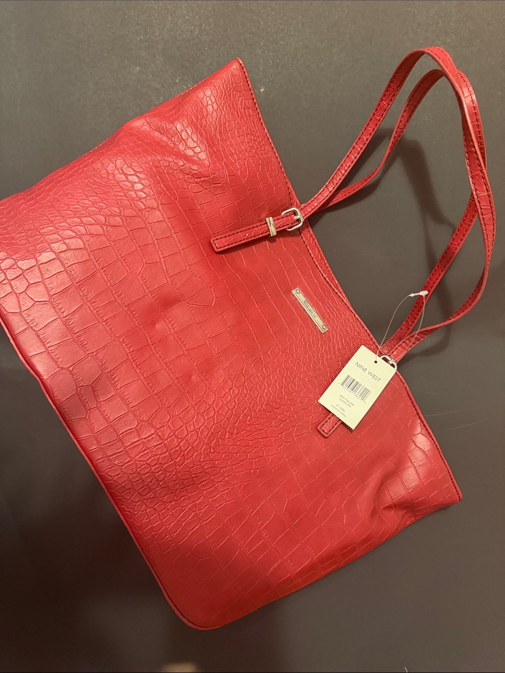 Nine West Red Croc-Embossed Shoulder Tote